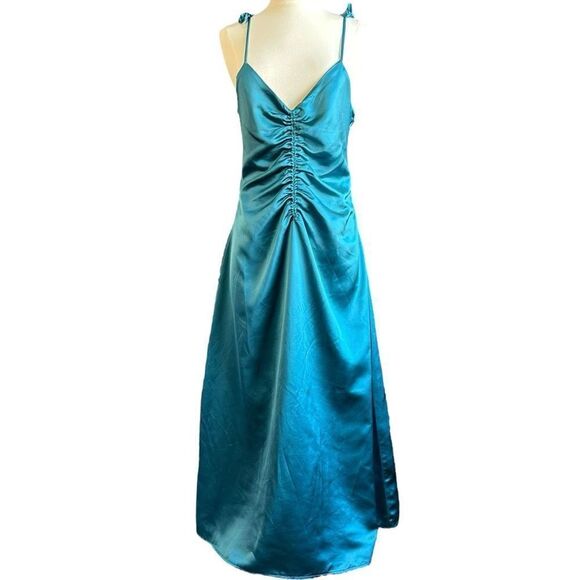 NWOT Jason Wu Ruched Front Satin V-neck Open Back Strappy Tie Shoulder Midi Slip - Picture 4 of 13